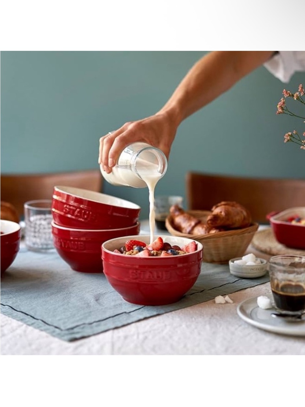 Staub Red Ceramic Cereal Bowls- Set of 4